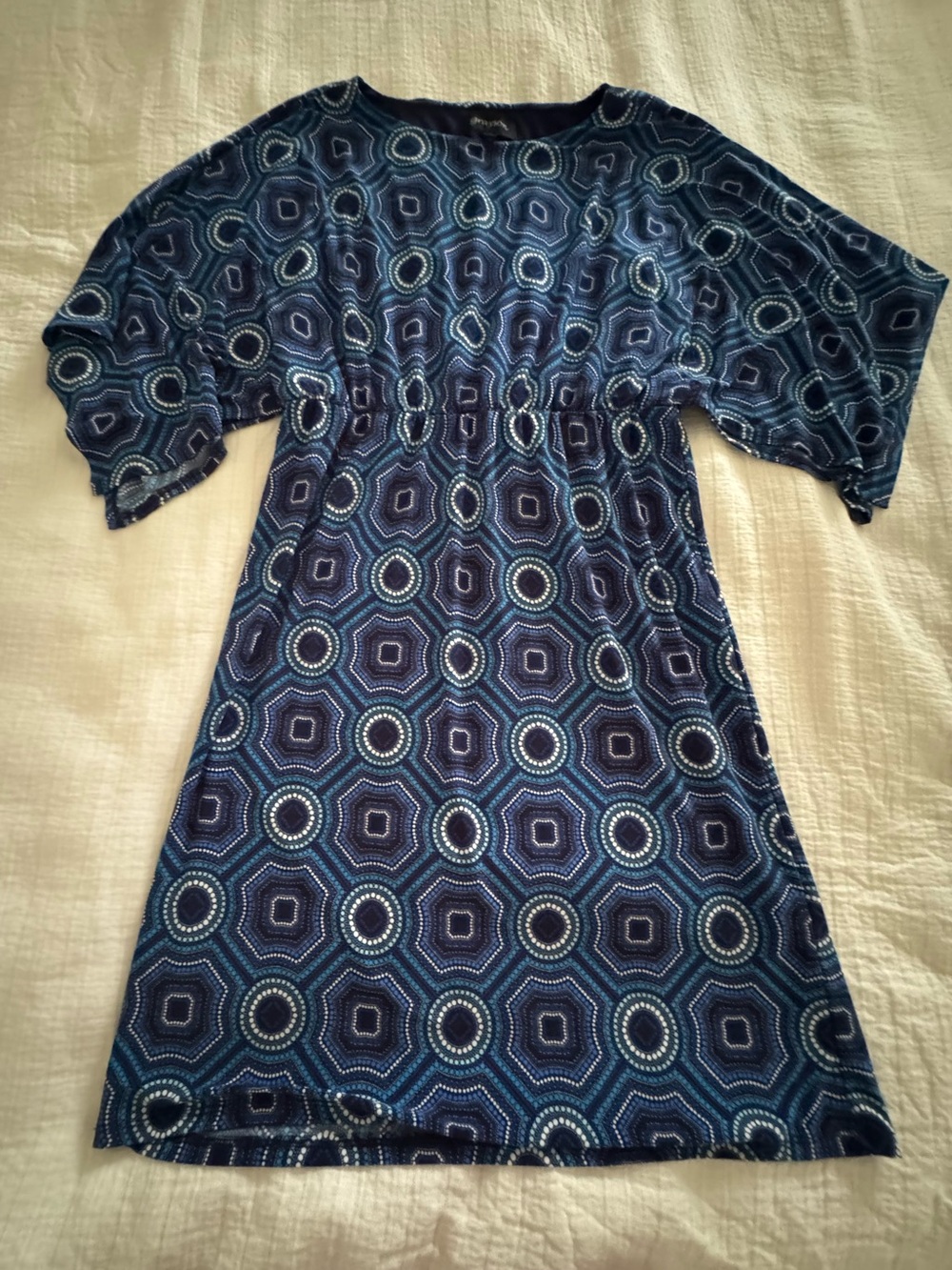 Grayson Blue Geometric Print Dolman Sleeve Dress Size Small